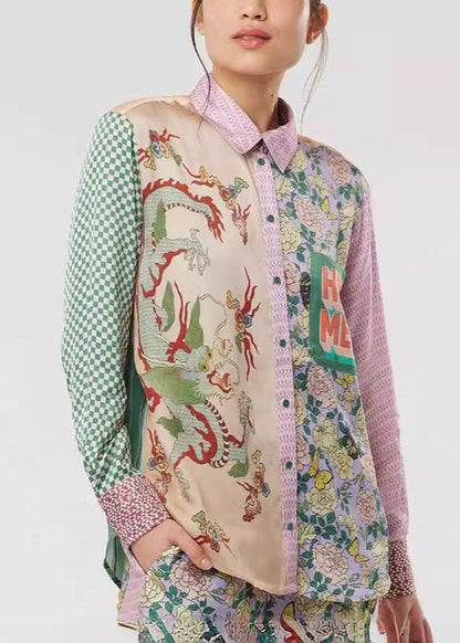 Unique Purple Peter Pan Collar Button Print Cotton Shirts Spring FF109 SH-LF-LTP240603