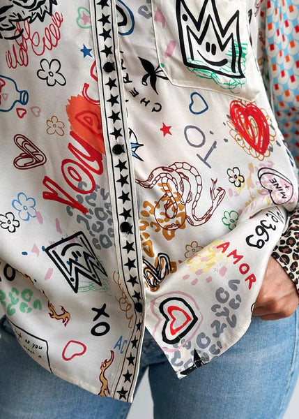 Unique Purple Peter Pan Collar Button Print Cotton Shirts Spring FF109 SH-LF-LTP240603