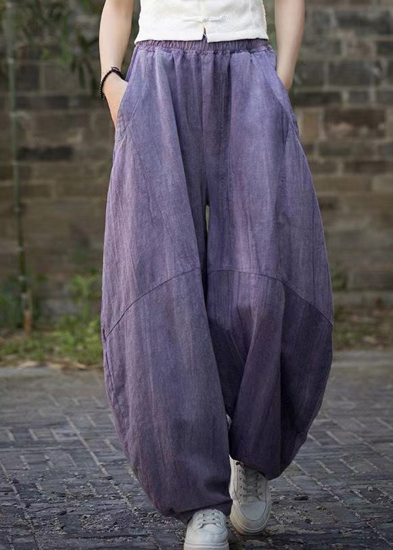 Unique Purple Tie Dye Pockets Linen Pants Summer QE052 MZF-LPTS240927