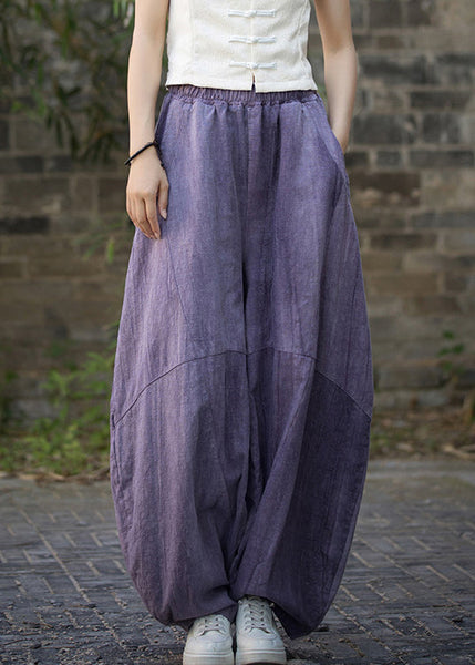 Unique Purple Tie Dye Pockets Linen Pants Summer QE052 MZF-LPTS240927