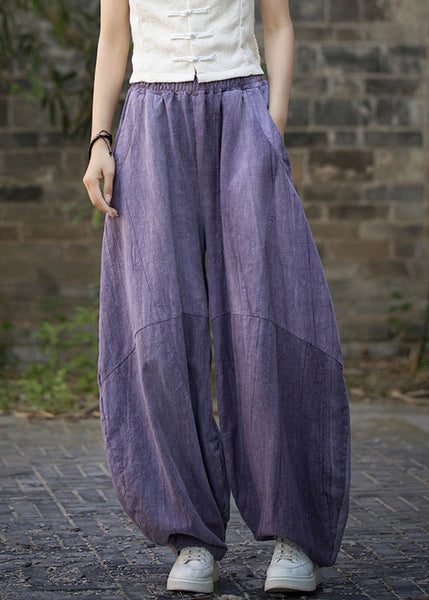Unique Purple Tie Dye Pockets Linen Pants Summer QE052 MZF-LPTS240927