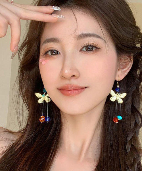 Butterfly Alloy Asymmetrical Unique Rainbow Earrings Crystal Drop FashionChic