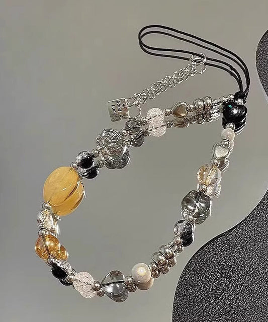Stone Flower Gem Obsidian Rainbow Chain Phone Unique Camellia FashionChic