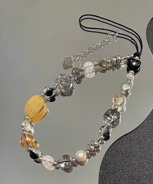 Stone Flower Gem Obsidian Rainbow Chain Phone Unique Camellia FashionChic