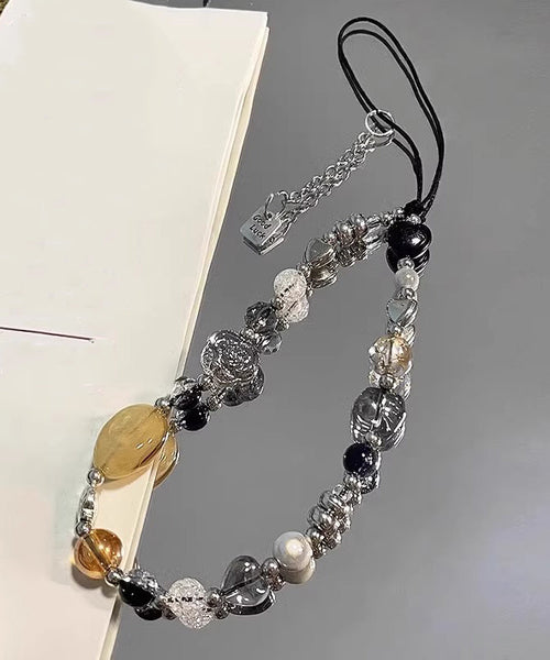 Stone Flower Gem Obsidian Rainbow Chain Phone Unique Camellia FashionChic