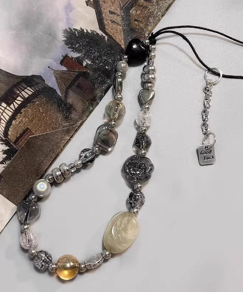 Stone Flower Gem Obsidian Rainbow Chain Phone Unique Camellia FashionChic