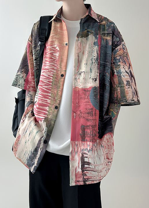 Summer Unique Men Button Cotton Original Shirts Red Design FashionChic