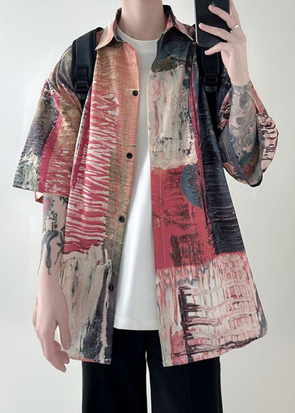 Summer Unique Men Button Cotton Original Shirts Red Design FashionChic