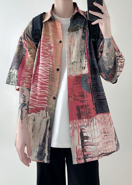 Summer Unique Men Button Cotton Original Shirts Red Design FashionChic