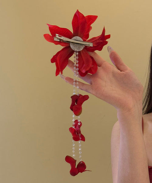 Seed Hairpin Unique Floral Tassel Pearl Red FashionChic