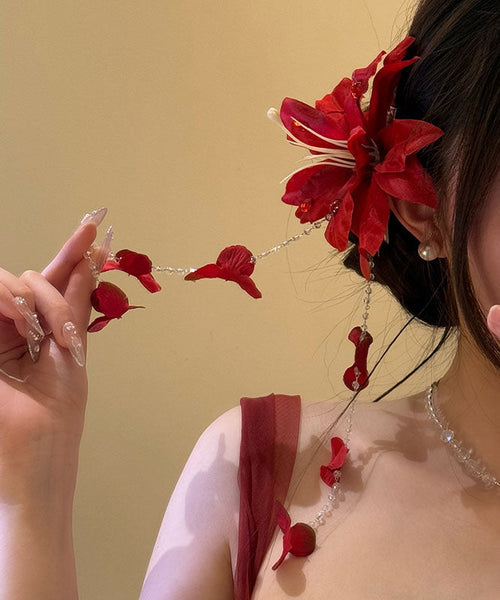 Seed Hairpin Unique Floral Tassel Pearl Red FashionChic