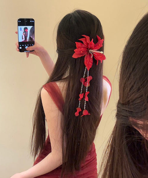 Seed Hairpin Unique Floral Tassel Pearl Red FashionChic