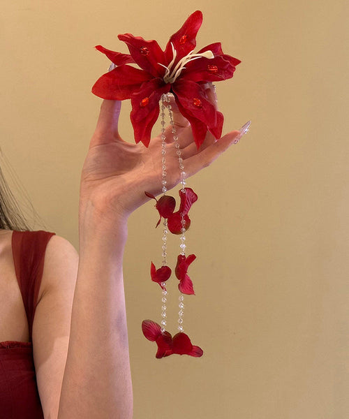 Seed Hairpin Unique Floral Tassel Pearl Red FashionChic