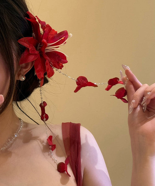Seed Hairpin Unique Floral Tassel Pearl Red FashionChic