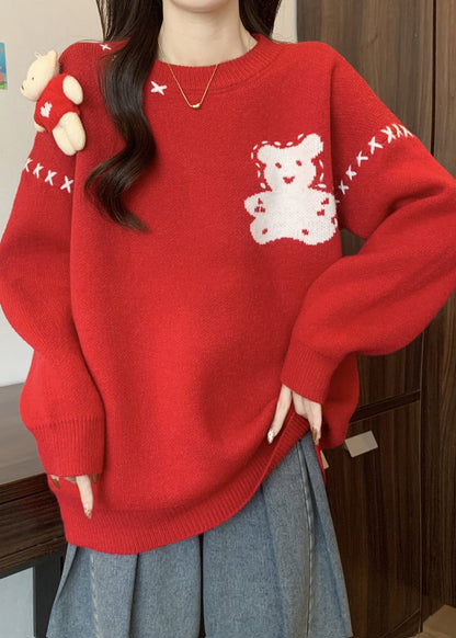 Unique Red O Neck Cartoon Patchwork Knitted Sweaters Winter RG042 ABC