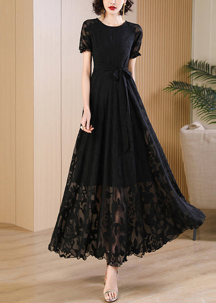 Summer Unique Red Print Dress Neck Up O Lace Chiffon FashionChic