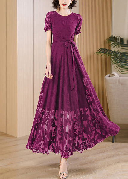 Summer Unique Red Print Dress Neck Up O Lace Chiffon FashionChic