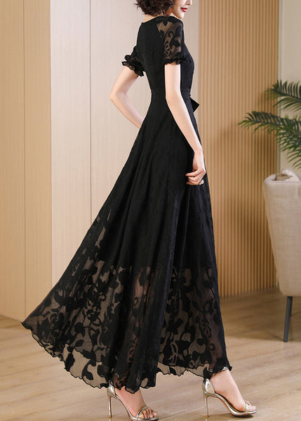 Summer Unique Red Print Dress Neck Up O Lace Chiffon FashionChic