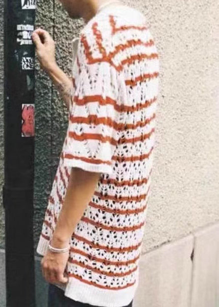 Unique Red Striped Hollow Out Knit Polo Shirts Summer QH005 MENPT241019