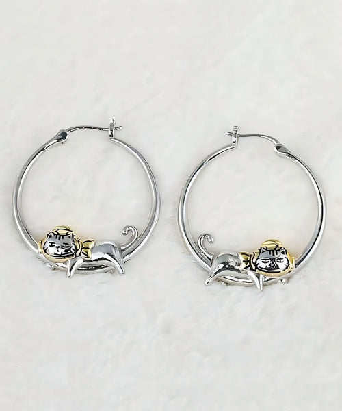 Unique Silk Copper Little Cats Hoop Earrings YA013 ABC