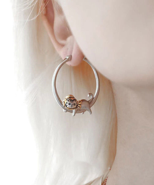 Unique Silk Copper Little Cats Hoop Earrings YA013 ABC