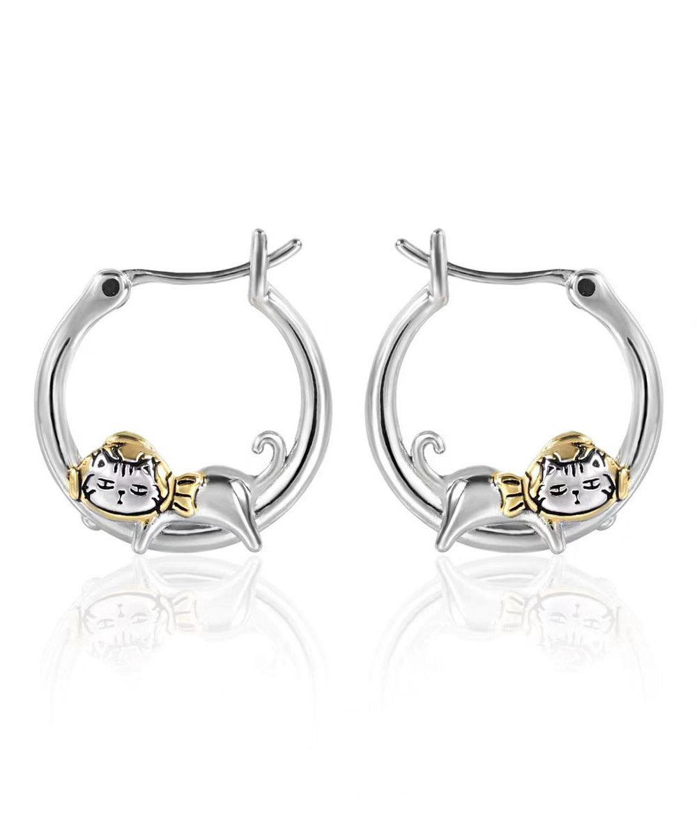 Unique Silk Copper Little Cats Hoop Earrings YA013 ABC