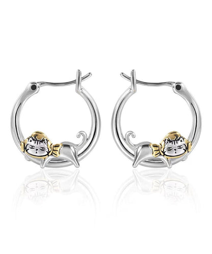 Unique Silk Copper Little Cats Hoop Earrings YA013 ABC
