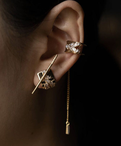 Zircon Earrings Copper Tassel Drop Unique Overgild Silk FashionChic