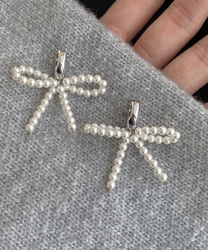 Silver Unique Bow Stud Sterling Beads Silk Earrings FashionChic