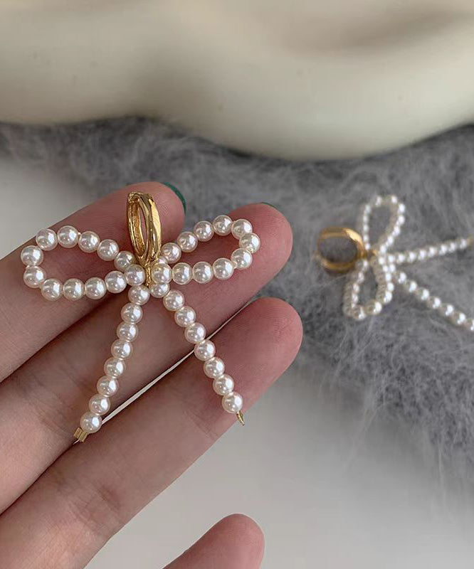 Silver Unique Bow Stud Sterling Beads Silk Earrings FashionChic