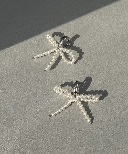 Silver Unique Bow Stud Sterling Beads Silk Earrings FashionChic