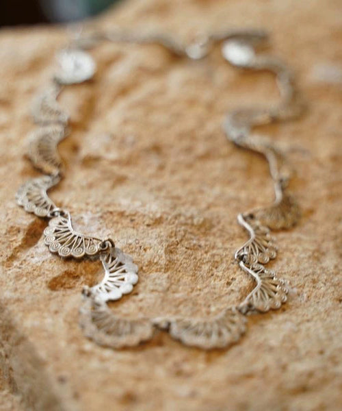 Unique Silk Sterling Silver Lace Patchwork Hollow Out Necklace QJ054 JEW-NLC241021