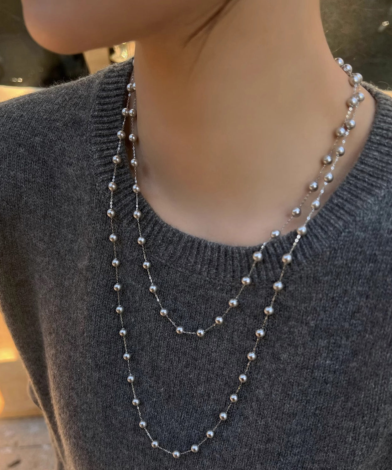 Unique Silk Sterling Silver Pearl Crystal Gratuated Bead Necklace YR012 ABC