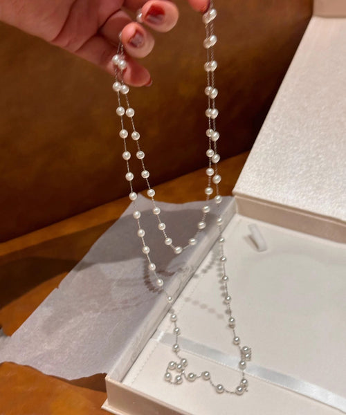 Unique Silk Sterling Silver Pearl Crystal Gratuated Bead Necklace YR012 ABC