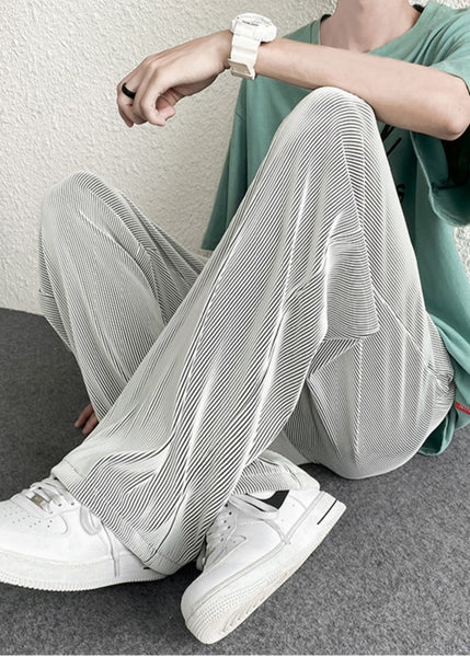 Spring Draping Silvery Unique Men Pants Striped Oversized FashionChic
