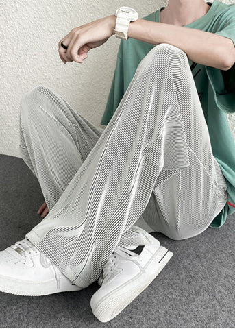 Spring Draping Silvery Unique Men Pants Striped Oversized FashionChic