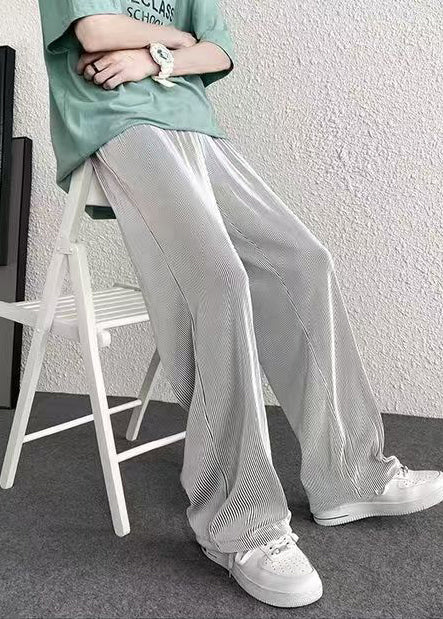 Spring Draping Silvery Unique Men Pants Striped Oversized FashionChic