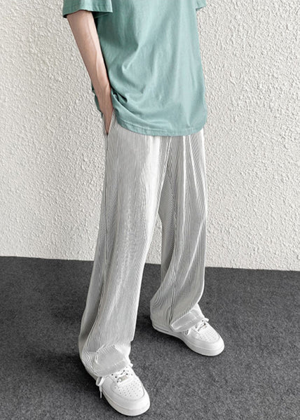 Spring Draping Silvery Unique Men Pants Striped Oversized FashionChic