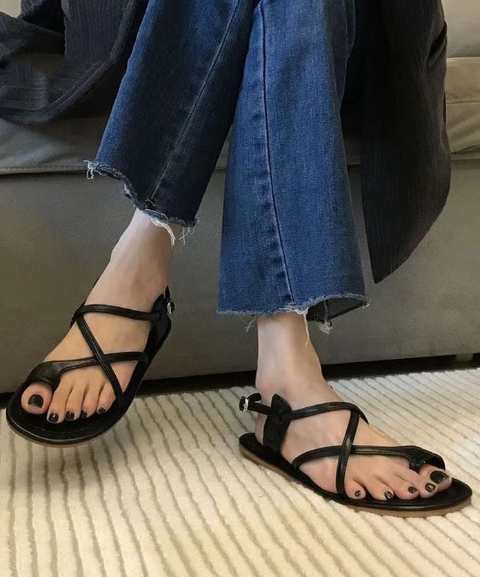 Unique Splicing Sandals Black Faux Leather Hollow Out OI014 shoe-LX240801