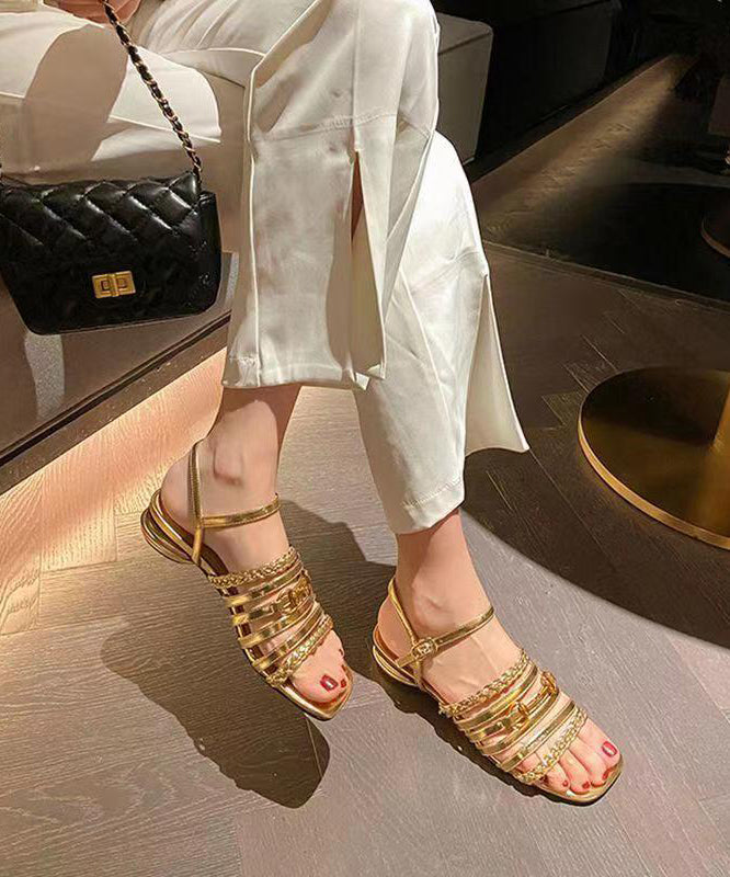 Unique Splicing Sandals Peep Toe Gold Sheepskin Hollow Out OI029 shoe-LX240801