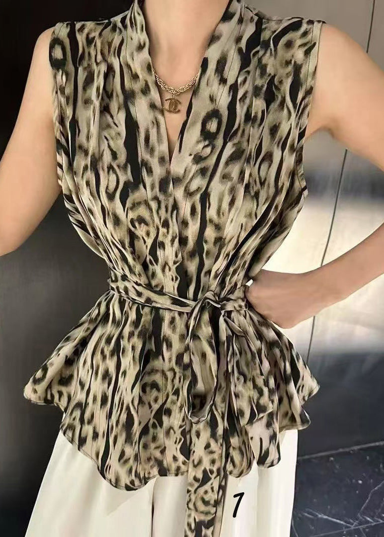 Spandex Unique Tie Waist Sleeveless Vest Print FashionChic