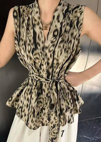 Spandex Unique Tie Waist Sleeveless Vest Print FashionChic