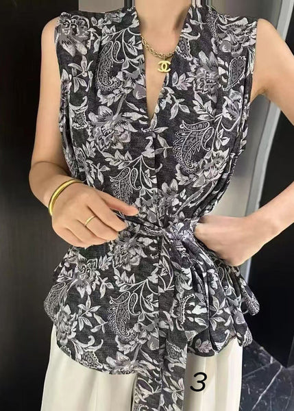 Spandex Unique Tie Waist Sleeveless Vest Print FashionChic