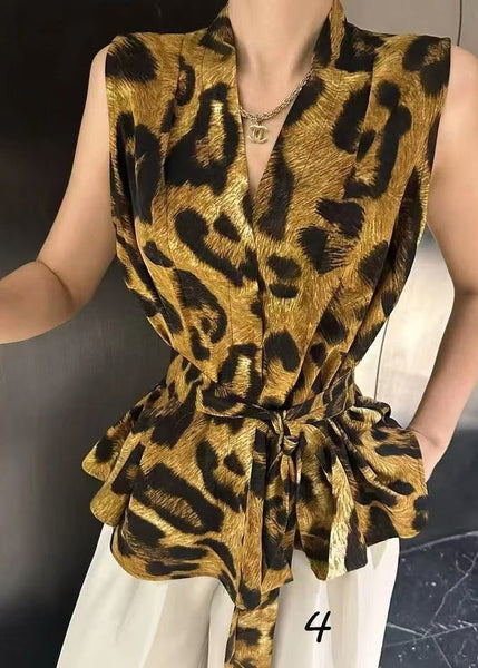 Spandex Unique Tie Waist Sleeveless Vest Print FashionChic