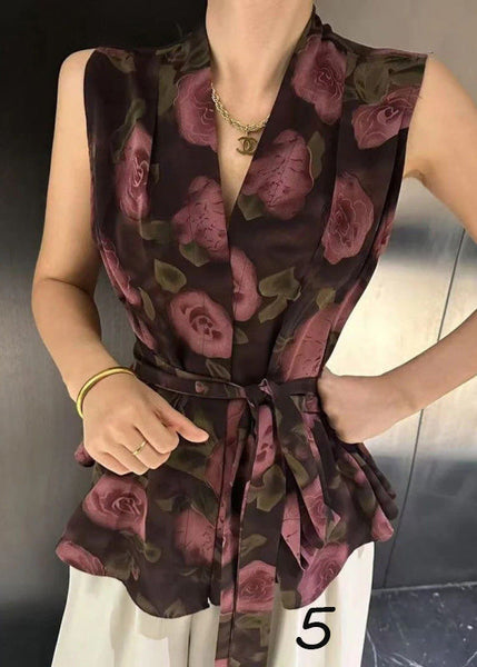 Spandex Unique Tie Waist Sleeveless Vest Print FashionChic