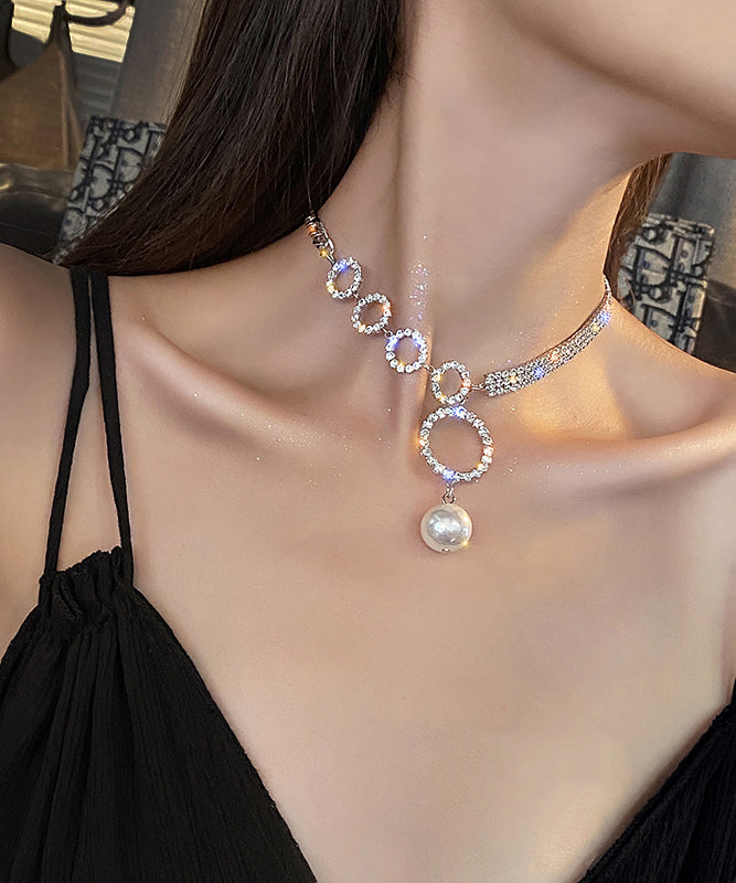 Alloy Pendant White Pearl Necklace Tassel Zircon Unique FashionChic