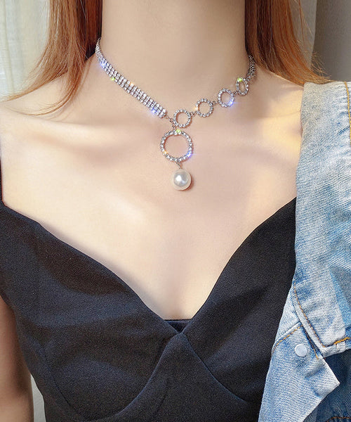 Alloy Pendant White Pearl Necklace Tassel Zircon Unique FashionChic