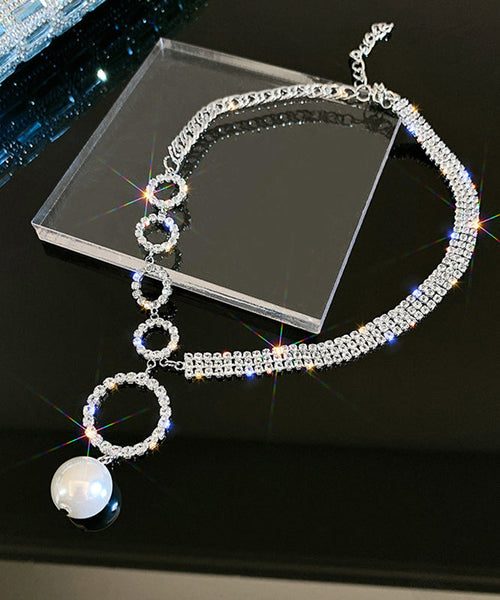 Alloy Pendant White Pearl Necklace Tassel Zircon Unique FashionChic