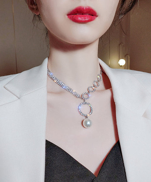 Alloy Pendant White Pearl Necklace Tassel Zircon Unique FashionChic