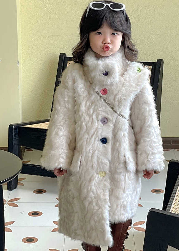 Unique White Asymmetrical Patchwork Girls Faux Fur Coat WinterTG020